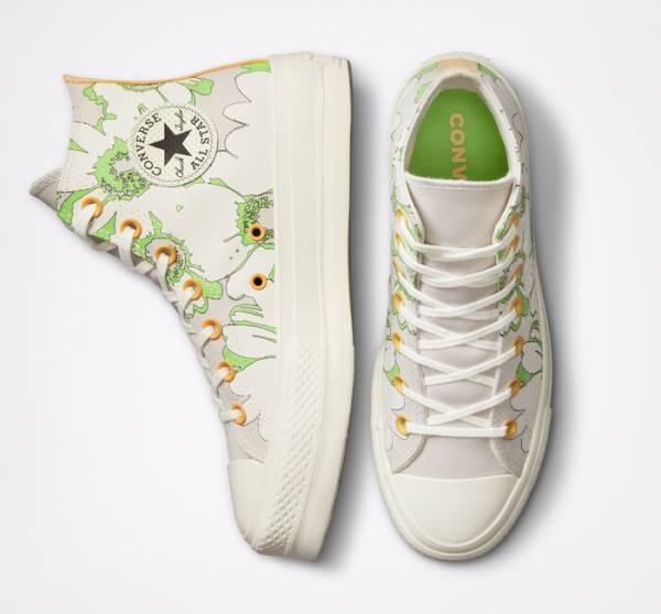 Converse Chuck Taylor All Star Lift Platform Crafted Florals Sneakers High Brune Lysegrøn | CV-109SEZ