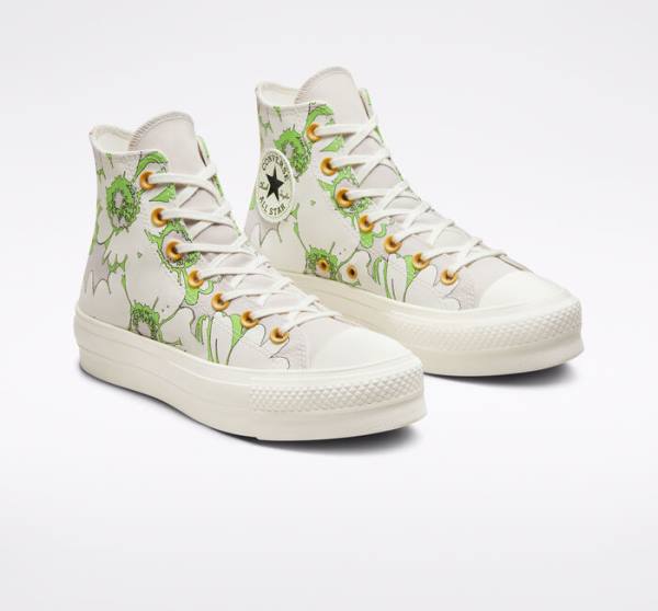 Converse Chuck Taylor All Star Lift Platform Crafted Florals Sneakers High Brune Lysegrøn | CV-109SEZ