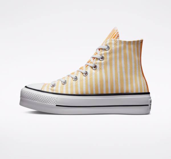 Converse Chuck Taylor All Star Lift Platform Stripes Sneakers High Hvide Mango Dyb Gul | CV-132JAZ