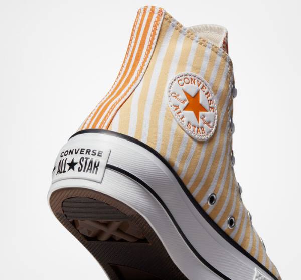 Converse Chuck Taylor All Star Lift Platform Stripes Sneakers High Hvide Mango Dyb Gul | CV-132JAZ