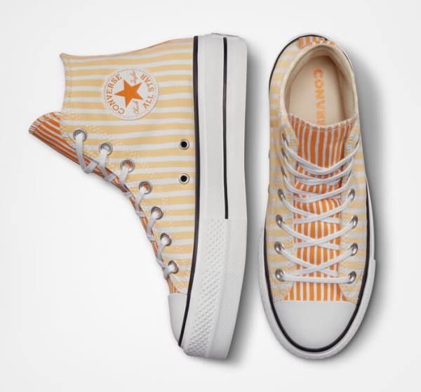 Converse Chuck Taylor All Star Lift Platform Stripes Sneakers High Hvide Mango Dyb Gul | CV-132JAZ