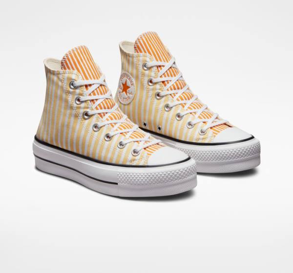 Converse Chuck Taylor All Star Lift Platform Stripes Sneakers High Hvide Mango Dyb Gul | CV-132JAZ