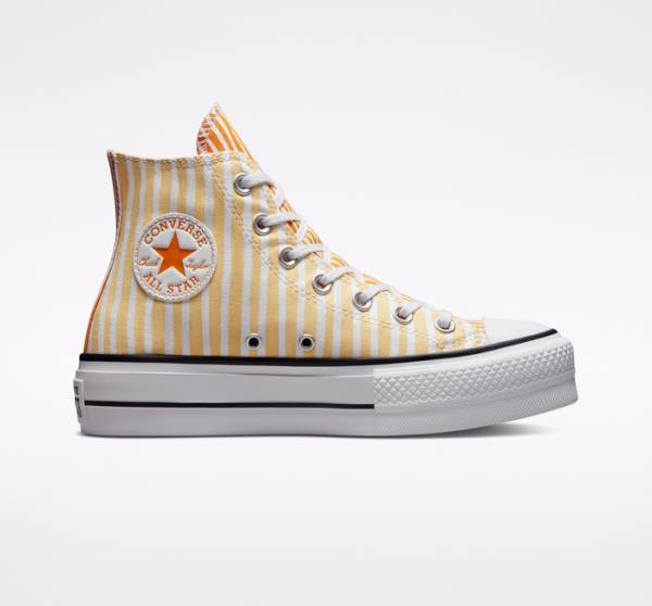 Converse Chuck Taylor All Star Lift Platform Stripes Sneakers High Hvide Mango Dyb Gul | CV-132JAZ