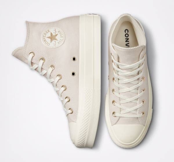 Converse Chuck Taylor All Star Lift Platform Golden Elements Sneakers High Brune Lyseguld | CV-241ARE