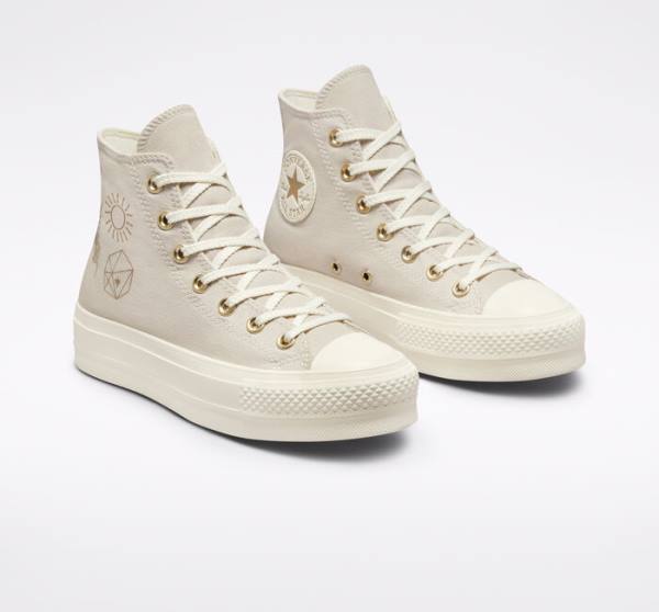 Converse Chuck Taylor All Star Lift Platform Golden Elements Sneakers High Brune Lyseguld | CV-241ARE