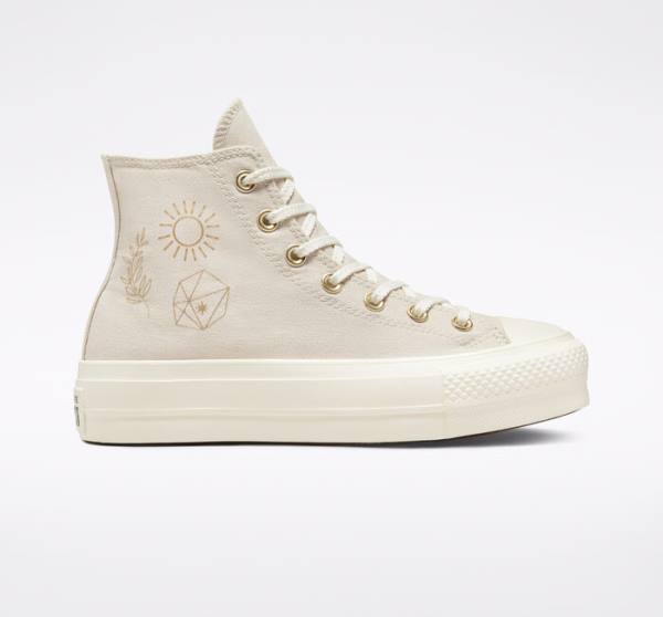 Converse Chuck Taylor All Star Lift Platform Golden Elements Sneakers High Brune Lyseguld | CV-241ARE