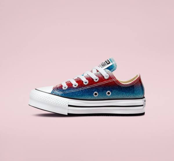 Converse Chuck Taylor All Star Lift Platform Glitter Drip Sneakers Low Blå Hvide Rød | CV-360REU