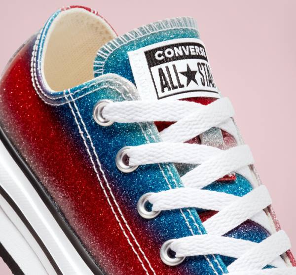 Converse Chuck Taylor All Star Lift Platform Glitter Drip Sneakers Low Blå Hvide Rød | CV-360REU