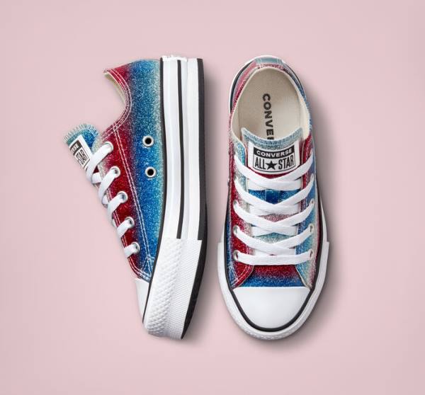 Converse Chuck Taylor All Star Lift Platform Glitter Drip Sneakers Low Blå Hvide Rød | CV-360REU