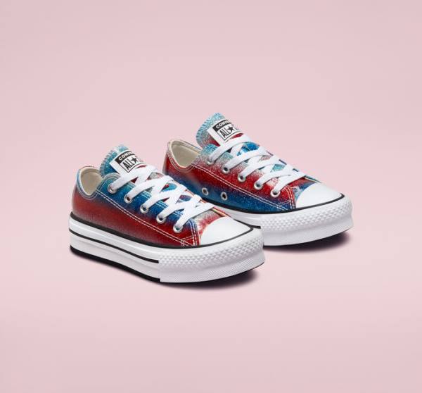 Converse Chuck Taylor All Star Lift Platform Glitter Drip Sneakers Low Blå Hvide Rød | CV-360REU