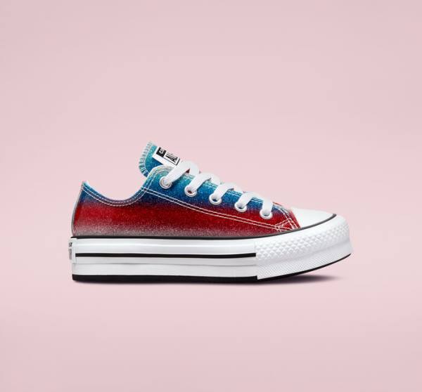 Converse Chuck Taylor All Star Lift Platform Glitter Drip Sneakers Low Blå Hvide Rød | CV-360REU