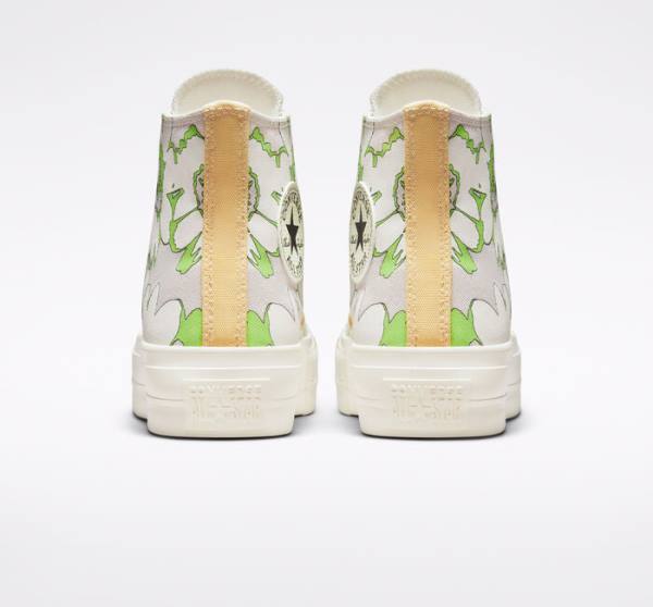 Converse Chuck Taylor All Star Lift Platform Crafted Florals Sneakers High Brune Lysegrøn | CV-398BAQ