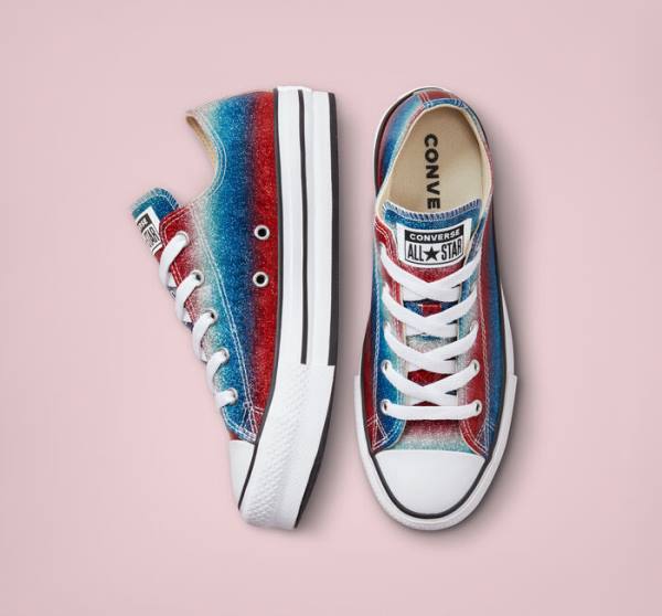 Converse Chuck Taylor All Star Lift Platform Glitter Drip Sneakers Low Blå Hvide Rød | CV-492WPQ