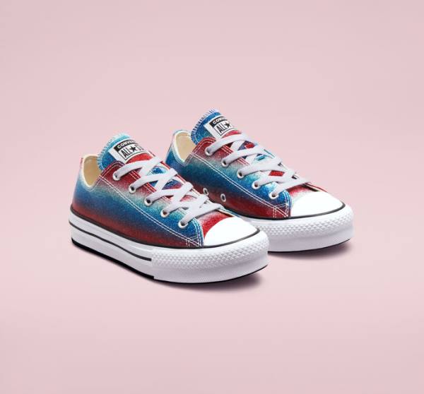 Converse Chuck Taylor All Star Lift Platform Glitter Drip Sneakers Low Blå Hvide Rød | CV-492WPQ