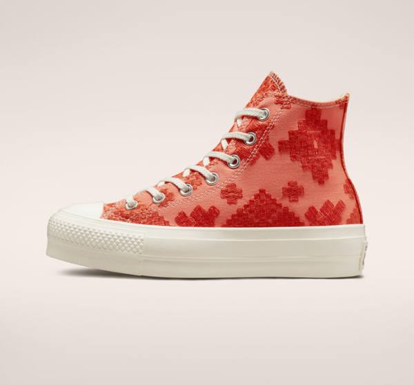 Converse Chuck Taylor All Star Lift Platform Tonal Embroidery Sneakers High Orange | CV-572BHL