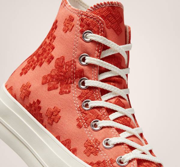 Converse Chuck Taylor All Star Lift Platform Tonal Embroidery Sneakers High Orange | CV-572BHL