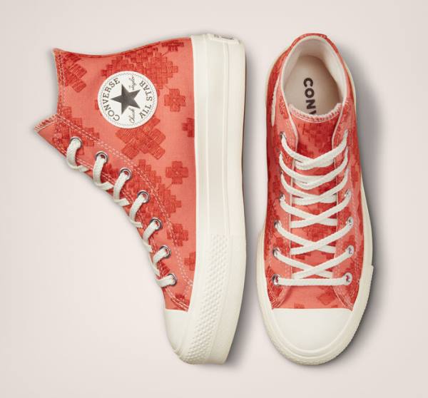 Converse Chuck Taylor All Star Lift Platform Tonal Embroidery Sneakers High Orange | CV-572BHL