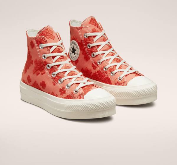 Converse Chuck Taylor All Star Lift Platform Tonal Embroidery Sneakers High Orange | CV-572BHL