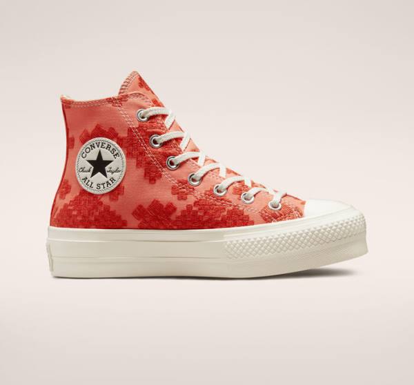 Converse Chuck Taylor All Star Lift Platform Tonal Embroidery Sneakers High Orange | CV-572BHL