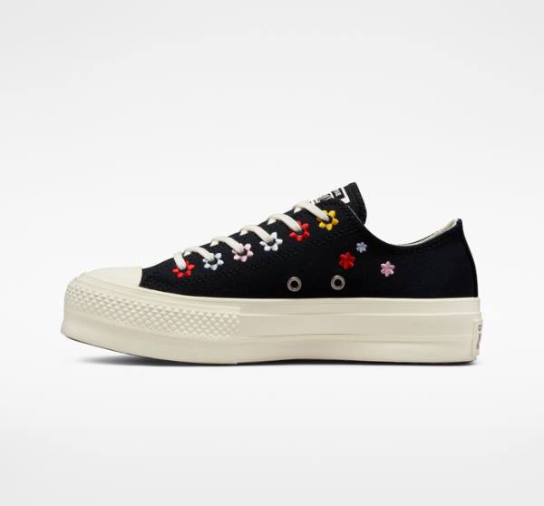 Converse Chuck Taylor All Star Lift Platform Floral Embroidery Sneakers Low Sort Flerfarvede | CV-619XVC