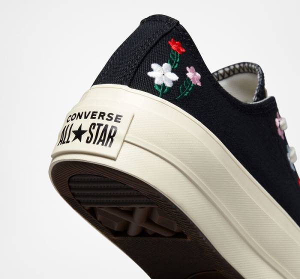 Converse Chuck Taylor All Star Lift Platform Floral Embroidery Sneakers Low Sort Flerfarvede | CV-619XVC