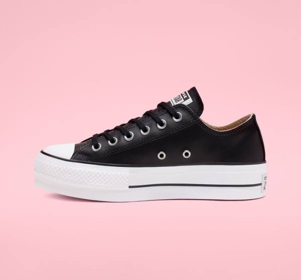 Converse Chuck Taylor All Star Lift Platform Læder Sneakers Low Sort Hvide | CV-749RHS