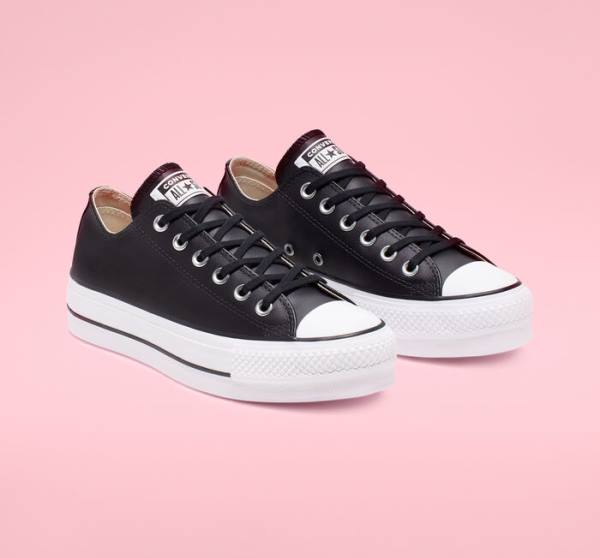 Converse Chuck Taylor All Star Lift Platform Læder Sneakers Low Sort Hvide | CV-749RHS