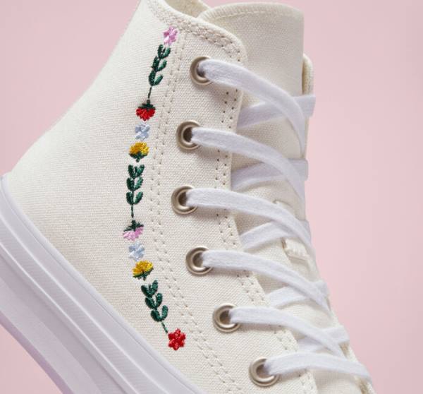 Converse Chuck Taylor All Star Lift Platform Floral Embroidery Sneakers High Hvide Hvide | CV-804UFH