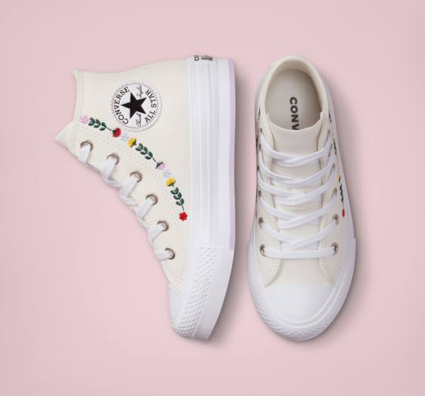 Converse Chuck Taylor All Star Lift Platform Floral Embroidery Sneakers High Hvide Hvide | CV-804UFH