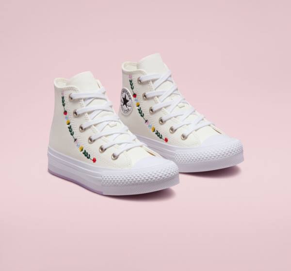 Converse Chuck Taylor All Star Lift Platform Floral Embroidery Sneakers High Hvide Hvide | CV-804UFH