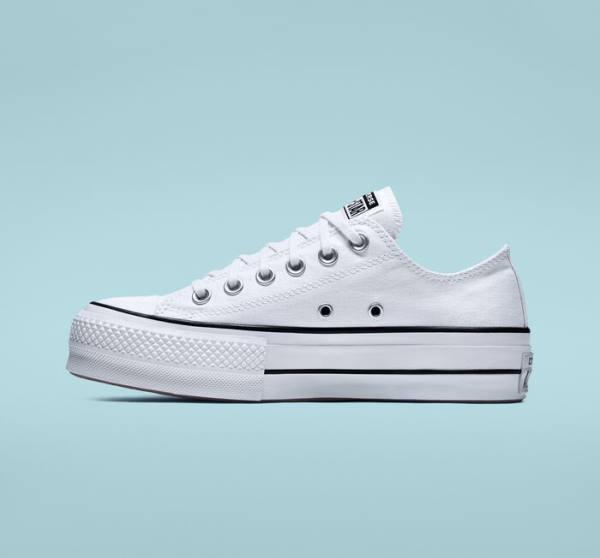 Converse Chuck Taylor All Star Lift Platform Canvas Sneakers Low Hvide Sort Hvide | CV-832VSD