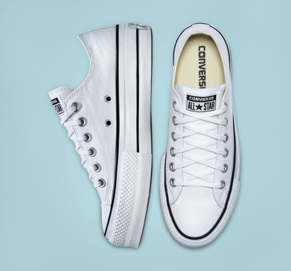 Converse Chuck Taylor All Star Lift Platform Canvas Sneakers Low Hvide Sort Hvide | CV-832VSD