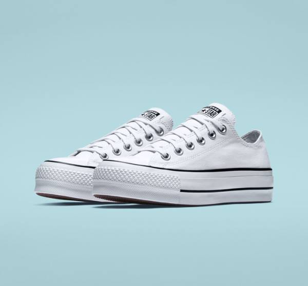 Converse Chuck Taylor All Star Lift Platform Canvas Sneakers Low Hvide Sort Hvide | CV-832VSD