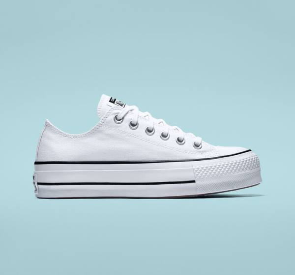 Converse Chuck Taylor All Star Lift Platform Canvas Sneakers Low Hvide Sort Hvide | CV-832VSD