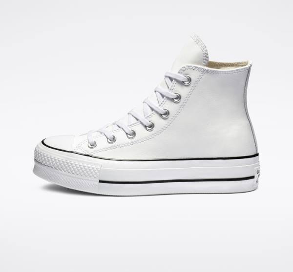 Converse Chuck Taylor All Star Lift Platform Læder Sneakers High Hvide Sort Hvide | CV-835DZS