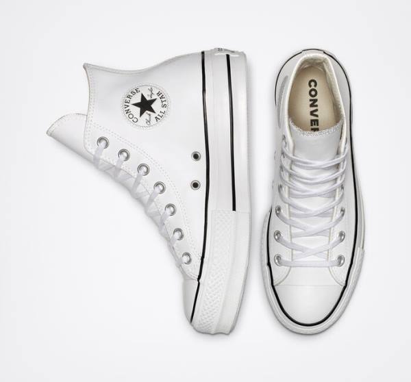 Converse Chuck Taylor All Star Lift Platform Læder Sneakers High Hvide Sort Hvide | CV-835DZS