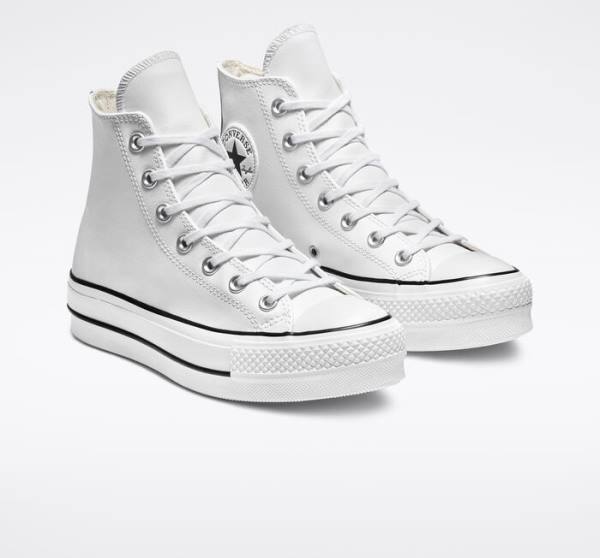 Converse Chuck Taylor All Star Lift Platform Læder Sneakers High Hvide Sort Hvide | CV-835DZS