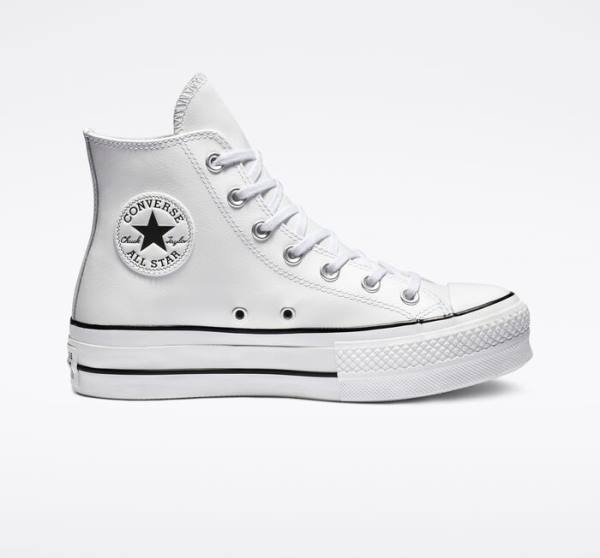 Converse Chuck Taylor All Star Lift Platform Læder Sneakers High Hvide Sort Hvide | CV-835DZS