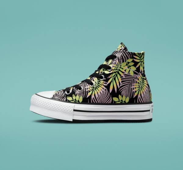 Converse Chuck Taylor All Star Lift Platform Bright Plants Sneakers High Sort Lyserød Lysegrøn | CV-975NDR