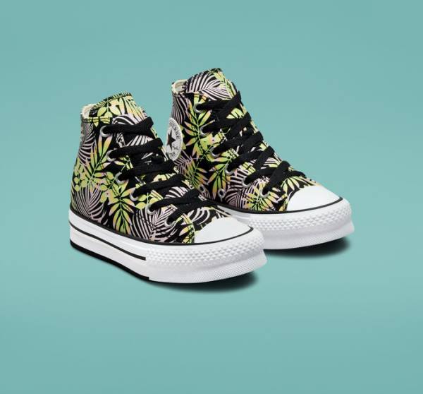 Converse Chuck Taylor All Star Lift Platform Bright Plants Sneakers High Sort Lyserød Lysegrøn | CV-975NDR