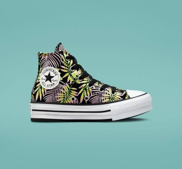 Converse Chuck Taylor All Star Lift Platform Bright Plants Sneakers High Sort Lyserød Lysegrøn | CV-975NDR