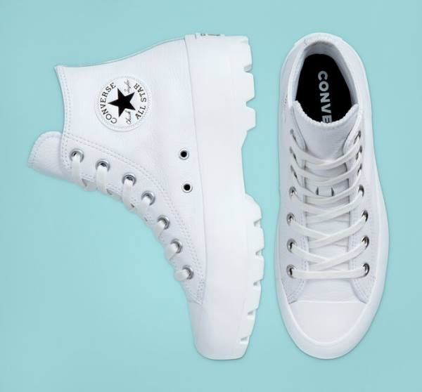 Converse Chuck Taylor All Star Lugged Læder Sneakers High Hvide Sort Hvide | CV-072ZJL