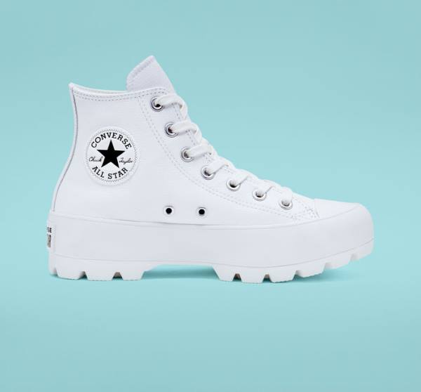 Converse Chuck Taylor All Star Lugged Læder Sneakers High Hvide Sort Hvide | CV-072ZJL