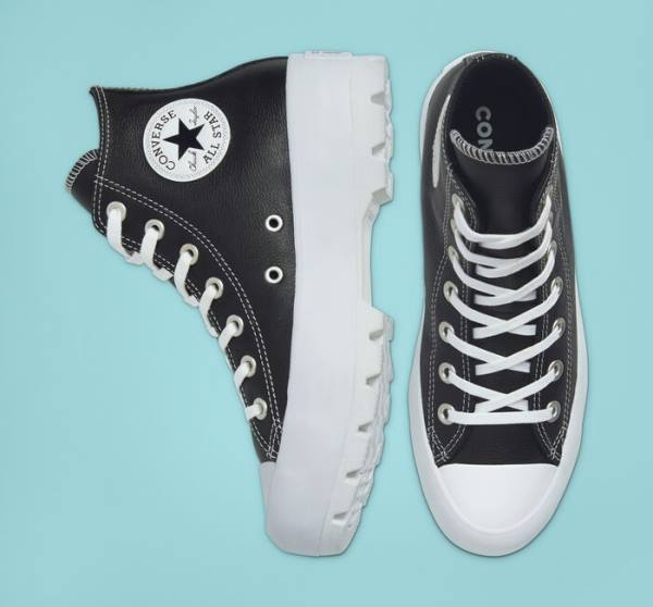 Converse Chuck Taylor All Star Lugged Læder Sneakers High Sort Hvide | CV-517CJN