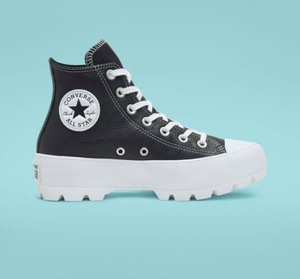 Converse Chuck Taylor All Star Lugged Læder Sneakers High Sort Hvide | CV-517CJN