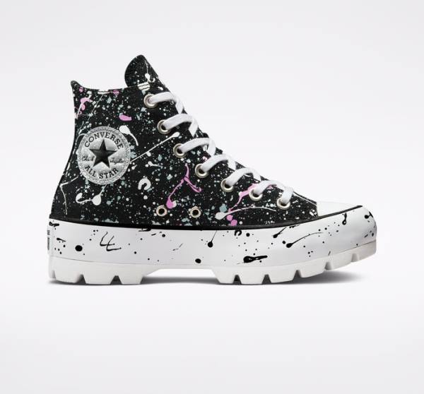 Converse Chuck Taylor All Star Lugged Paint Splatter Sneakers High Sort Grå Lyserød | CV-310DKY