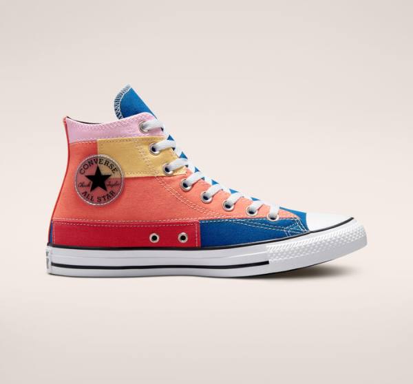 Converse Chuck Taylor All Star Patchwork Sneakers High Blå Lyserød | CV-452YVN