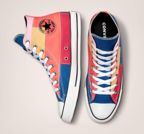 Converse Chuck Taylor All Star Patchwork Sneakers High Blå Lyserød | CV-548BWH