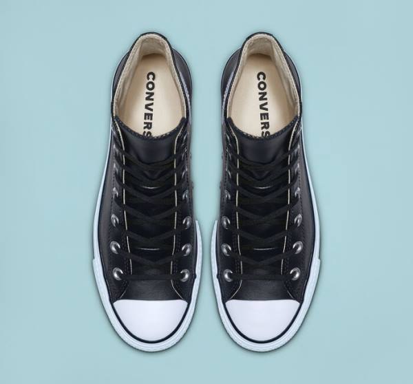 Converse Chuck Taylor All Star Platform Clean Læder Sneakers High Sort Hvide | CV-347MUN