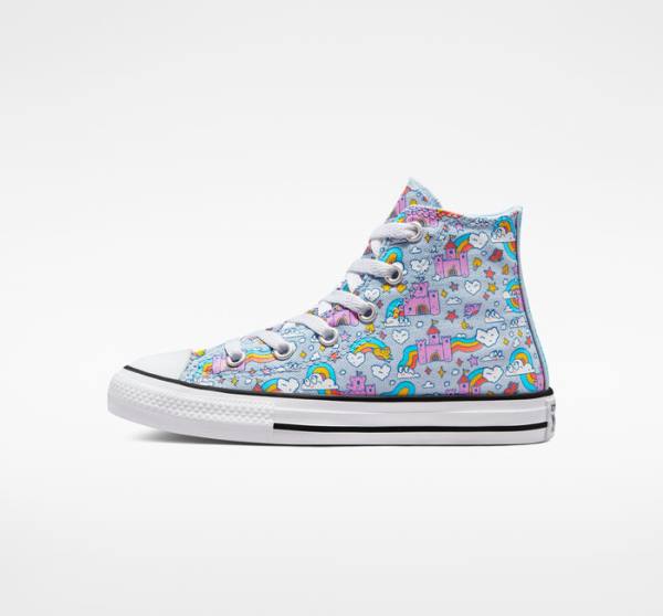 Converse Chuck Taylor All Star Rainbow Castles Sneakers High Blå Lyserød | CV-147OTK